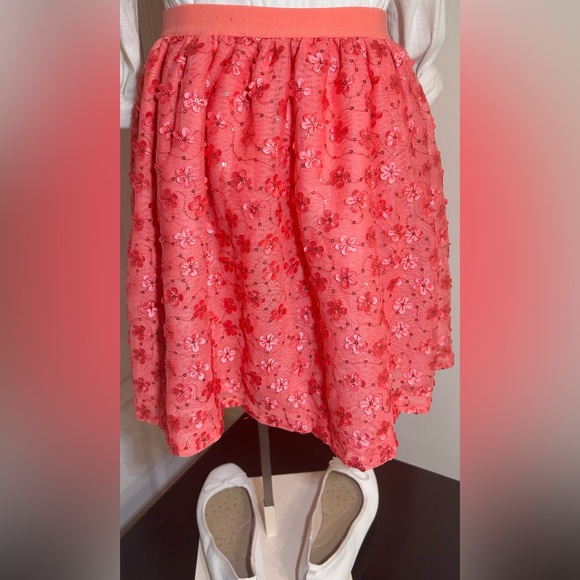 Children’s Place Embroidered Sequin Mesh Floral Lined Skirt with Elastic Band - Picture 4 of 4
